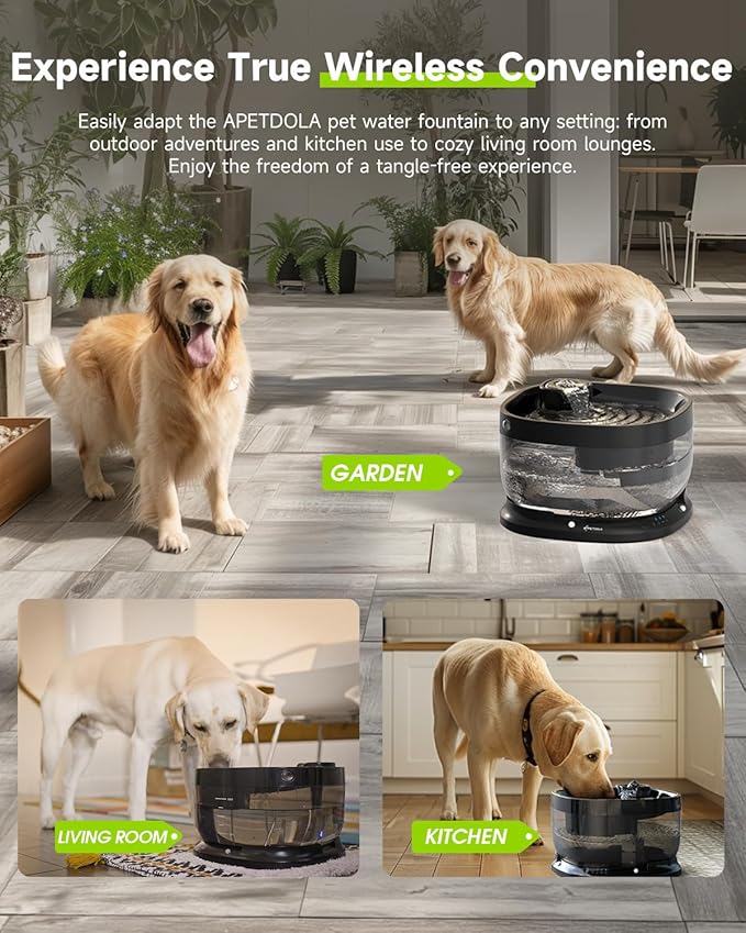 Cordless Dog Water Fountain 7L,Battery Operated Wirelss Dog Water Dispenser +3L Automatic Cat Feeder,5G & 2.4G Wi-Fi Timed Cat Food Dispenser, 1-10 Meals Per Day