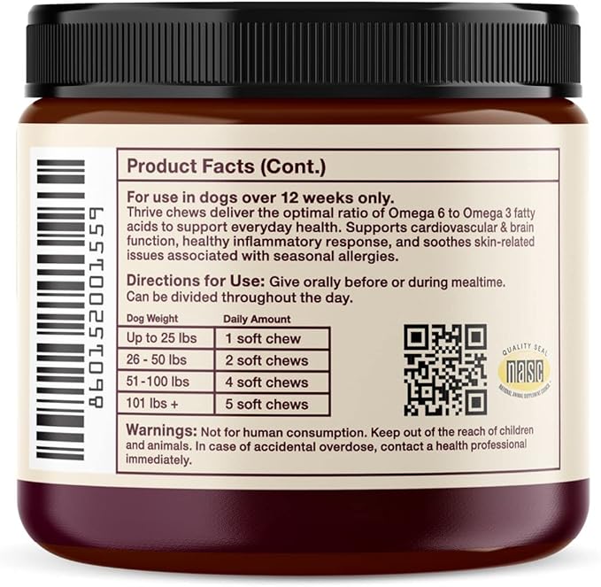 Hemp Well Thrive Chews for Dogs – Supports Hip, Joint, and Heart Health, Promotes Immune Support, Strengthens Skin and Coat, Organically Sourced – 60 Count
