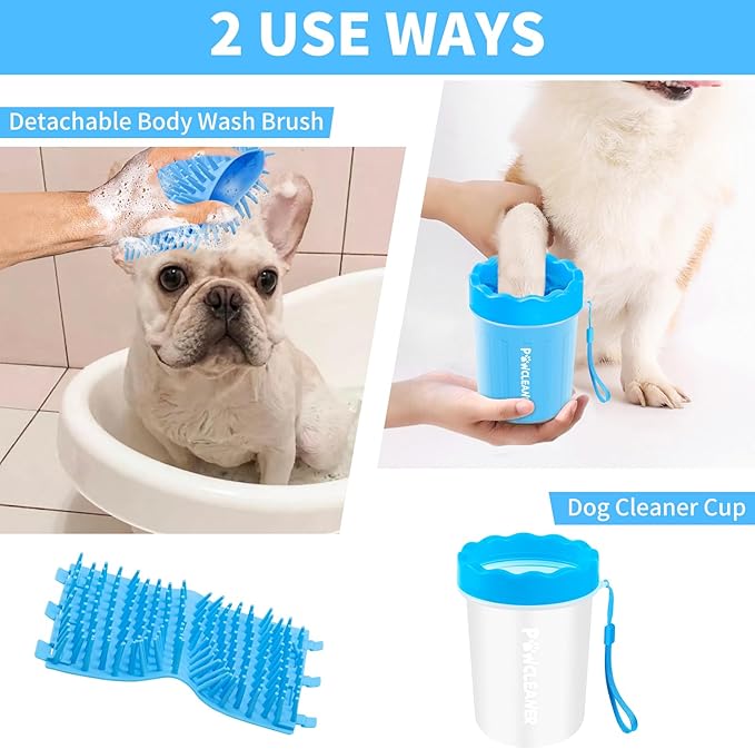 Comotech Dog Paw Cleaner, Portable Dog Paw Washer with 3 Absorbent Towels, Pet Cleaning Silicone Brush for Small Breed Dogs(Blue)