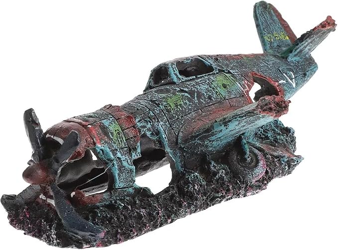 Fish Tank Decoration Fighter Vintage Airplane Ruins Submarine Landscape Fish Shrimp Shelter Cave Hideout Resin Aquarium Decor Turtle Tank Decoration