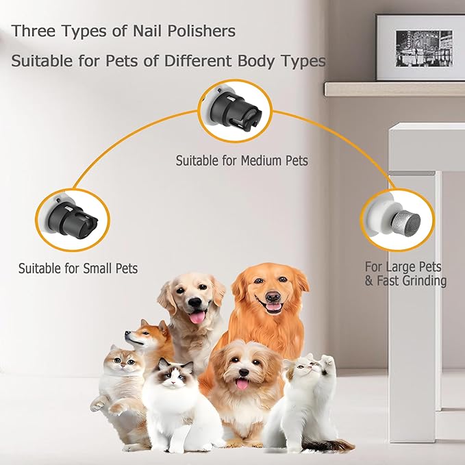 Dog Nail Trimmers, Professional Electric Dog Nail Grinder, Silent Groom Pro Nail Grinder Quiet with 2 LED Lights, 2 Grinding Wheels for Large Medium Small Dogs and Cat (Orange)