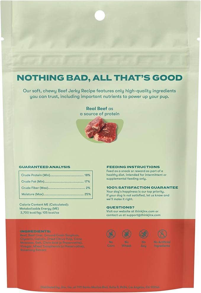 Jinx Tenders Beef Jerky Dog Treats, All Natural Ingredients, Soft and Chewy, Low-Calorie, Slow-Smoked Beef & Liver, No Fillers, 5oz (Pack of 2)