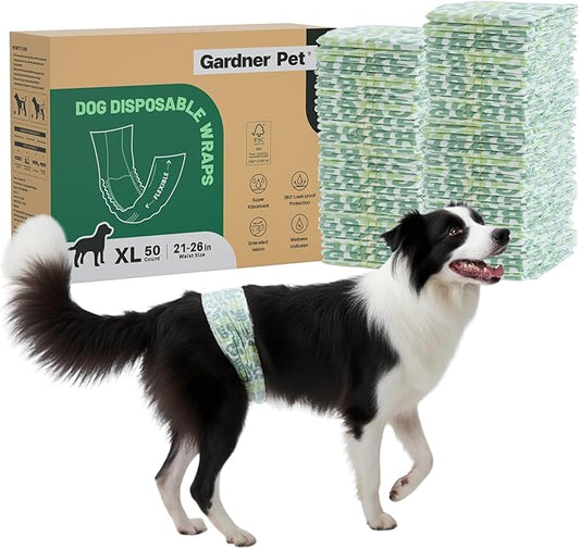 Gardner Pet Male Dog Diapers Disposable 50 Ct, Male Dog Wraps with Wetness Indicator & Flashdry Gel Technology, Dog Diapers Male for Puppy Training, Marking, Incontinence, Travel - Extra-Large