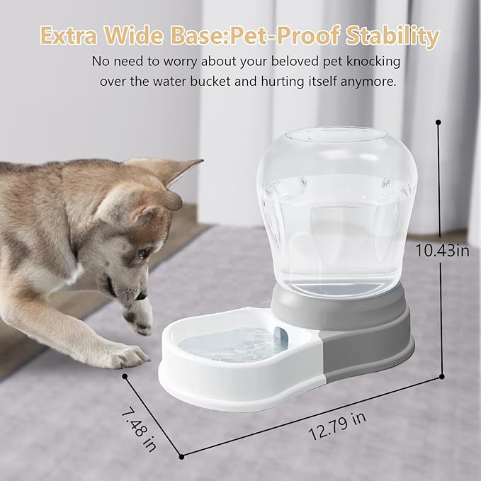 1 Gallon Automatic Dog Water Bowl Dispenser,Large Capacity Water Feeder for Cats and Dogs, BPA-Free,1 Gallon Grey
