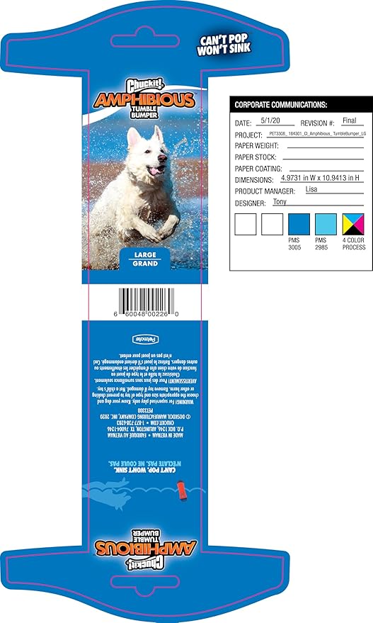 Chuckit! Amphibious Tumble Bumper Dog Toy, Floats on water,Large