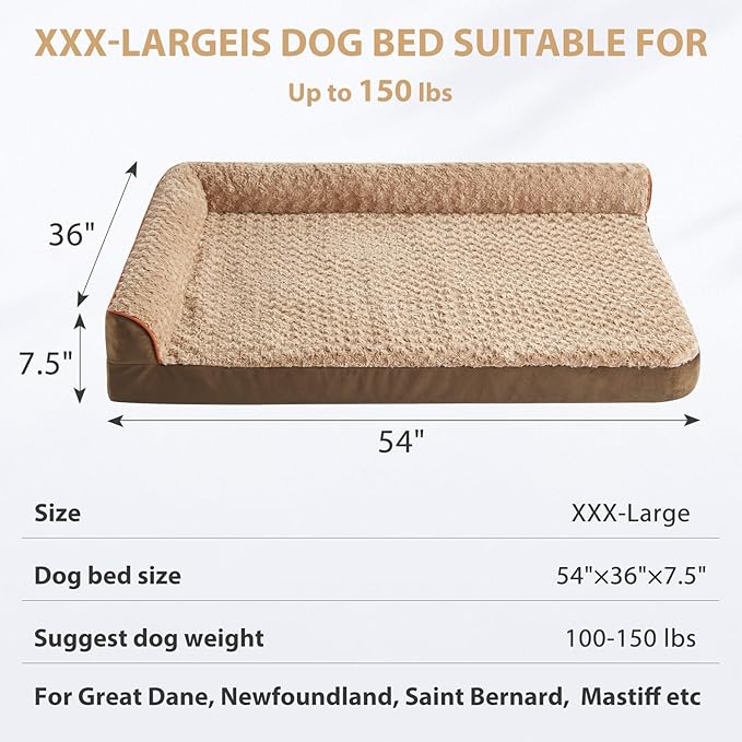BFPETHOME Orthopedic Dog Beds for Large Dogs-Waterproof Sofa Dog Bed with Removable Washable Cover, Large Pet Bed with Waterproof Lining and Nonskid Bottom, Pet Bed for Dogs