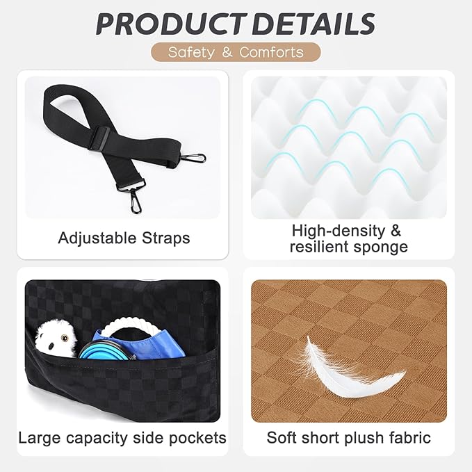 JOEJOY Elevated Dog Car Seat for Small/Medium Dogs up to 35 lbs, Memory Foam Pet Booster Seat with Detachable Washable Cover, Portable Travel-Safe Bed for Cars with Safety Belts and Storage Pockets