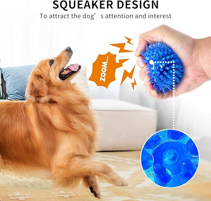ME.FAN 3.5'' Squeaky Dog Toy Balls [8 Pack] Spiky Dog Balls/Puppy Chew Toys for Cleaning Teeth and Gum Health/Squeaker Ball Toys for Aggressive Chewers