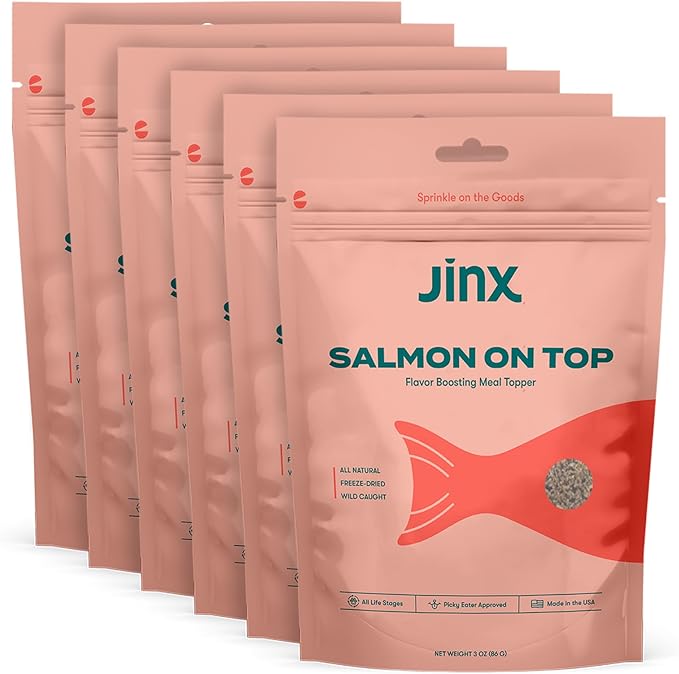Jinx Salmon Dog Food Topper, Flavor Boosting Meal Topper with Freeze-Dried Wild-Caught Salmon, No Fillers, for All Lifestages, 3oz, 6 Pack