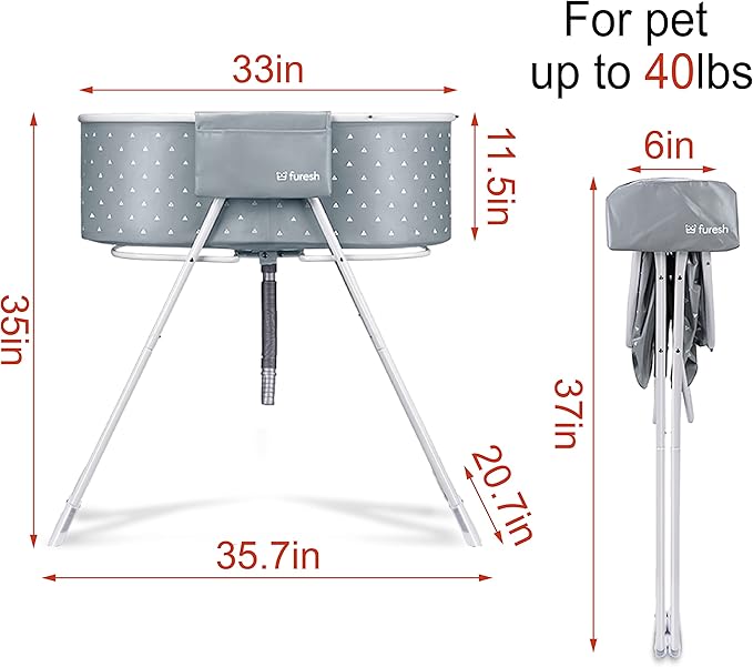 Little Dipper Dog Bath Tub and Wash Station for Bathing Shower and Grooming, Elevated Foldable and Portable, Indoor and Outdoor, for Small and Medium Size Dogs, Cats and Other Pet (Gray)