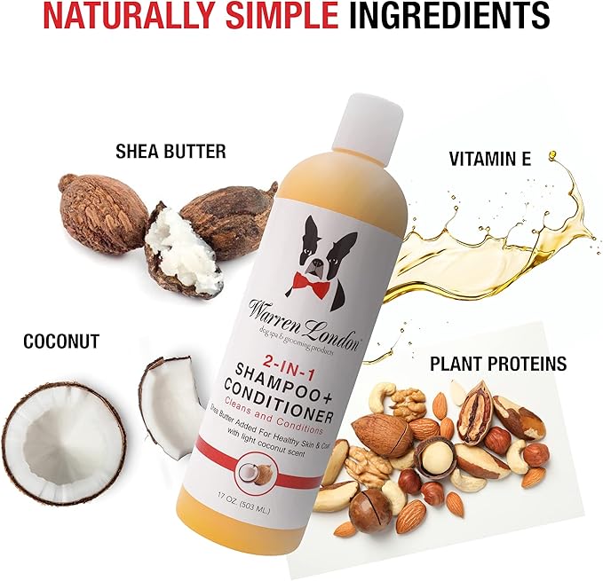 Warren London 2 in1 Pet Shampoo and Conditioner for Dogs, Puppys, & Cats | Best Dog Shampoo and Conditioner for Dry Itchy Skin | Dandruff Shampoo for Cats & Dogs | Made in USA | 17oz