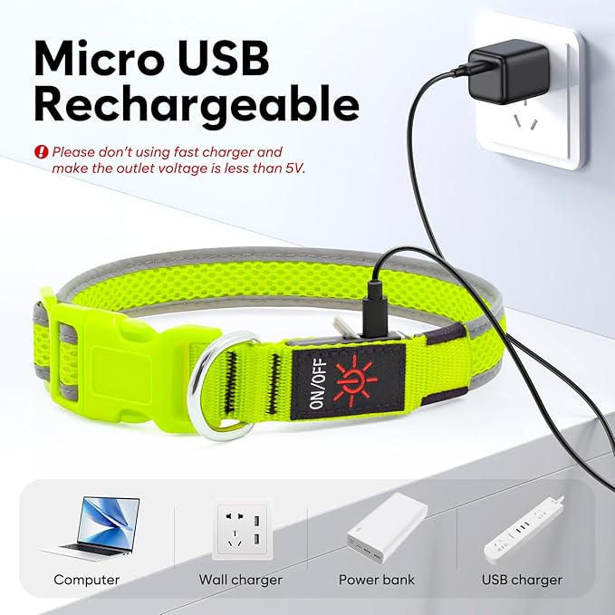 LED Dog Collar, Light Up Dog Collar USB Rechargeable, Brightest Dog Lights for Night Walking, Adjustable Dog Collar Light for Dog Safety(Small, Neon Green)