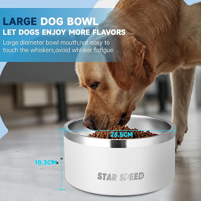 100oz Large Stainless Steel Dog Bowl. Extra Large Water Bowls for Large Dogs with Rubber Bottom, Drop Resistant and Durable, Keeps Cold, Fits Different Size Big Dog Food Bowls.(100 OZ, White)