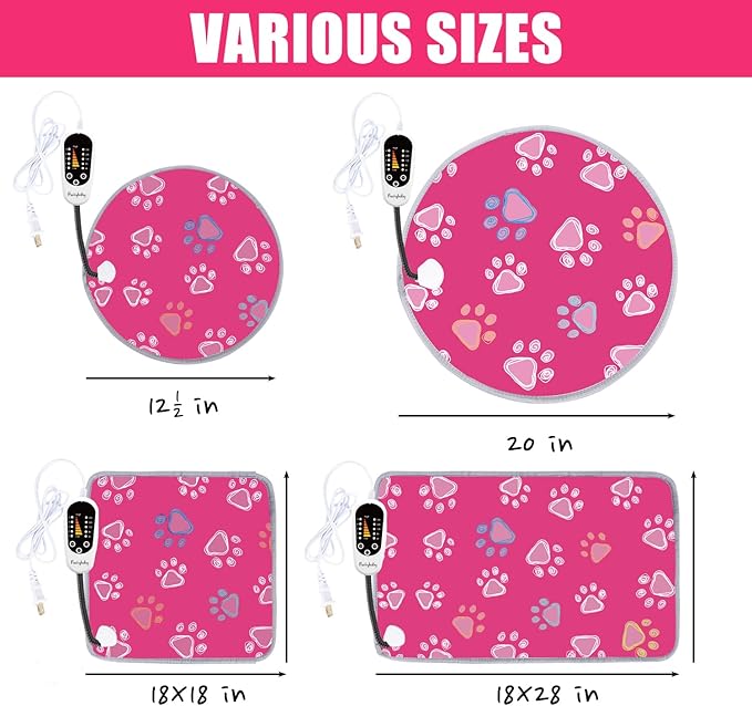 furrybaby Pet Heating Pad, Waterproof Dog Heating Pad Mat for Cat with Durable Anti-Bite Tube Indoor for Puppies Dogs Cats (1 Pack Pink, 24 X 16in, Temp Adjustable)