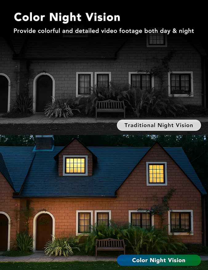 2K Security Camera, IP65 Wterproof Color Night Vision,Outdoor/Indoor for Home, Pet, Baby, Nanny, White Light & Siren, Recording, Motion Detection, Compatible with Alexa,White