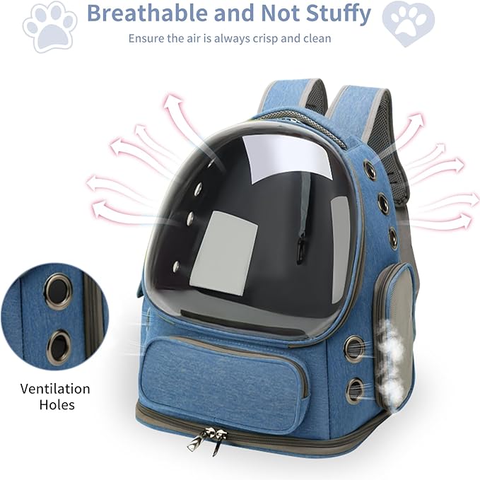 Cat Backpack Carrier for Cats and Small Dogs, Breathable Cat Bubble Backpack, Airline Approved Pet Travel Carrier for Hiking Camping Outdoor(Blue)