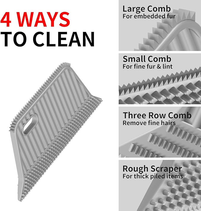 Carpet Rake - 60" Long Handle Pet Hair Removal with Metal Fabric Edge Design,Carpet Rake for Pet Hair Removal, Dog Cat Fur Remover Rubber Broom,Rug,Car Mat,Couch,Pet Bed,Furniture(4 Pack)