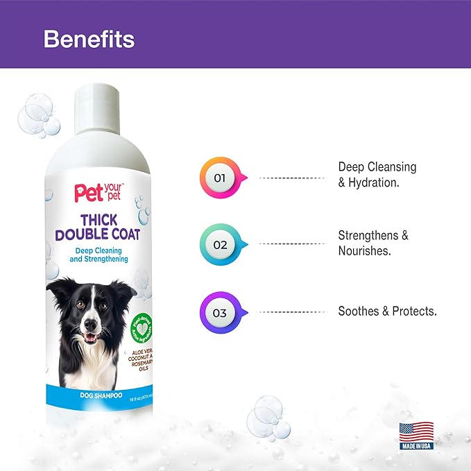 Natural Dog Shampoo for Thick Coats – Deep Cleaning Wash with Aloe, Coconut & Rosemary Oil – Deodorizing for Golden Retrievers, Huskies & German Shepherds – 16 oz