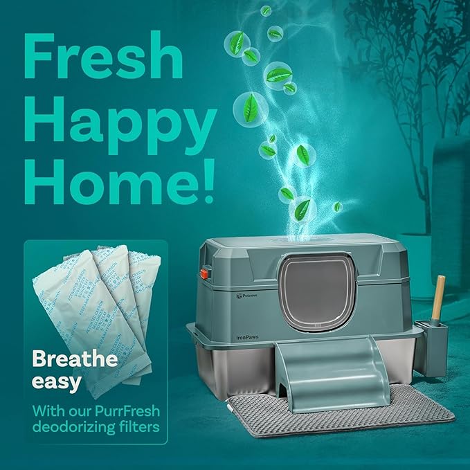 Stainless Steel Cat Litter Box with Lid - XL 3-in-1 Design for Indoor Cats - Stainless Steel Litter Box - Maximum Privacy and Odor Control for Indoor Cats - Gray