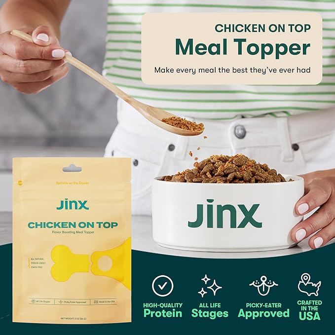 Jinx Premium Freeze-Dried Dog Food Toppers, Chicken on Top - Healthy & Natural Meal Toppers for Dogs with Real Chicken with Real Ingredients & No Fillers - Pet Products for All Lifestages - 3oz