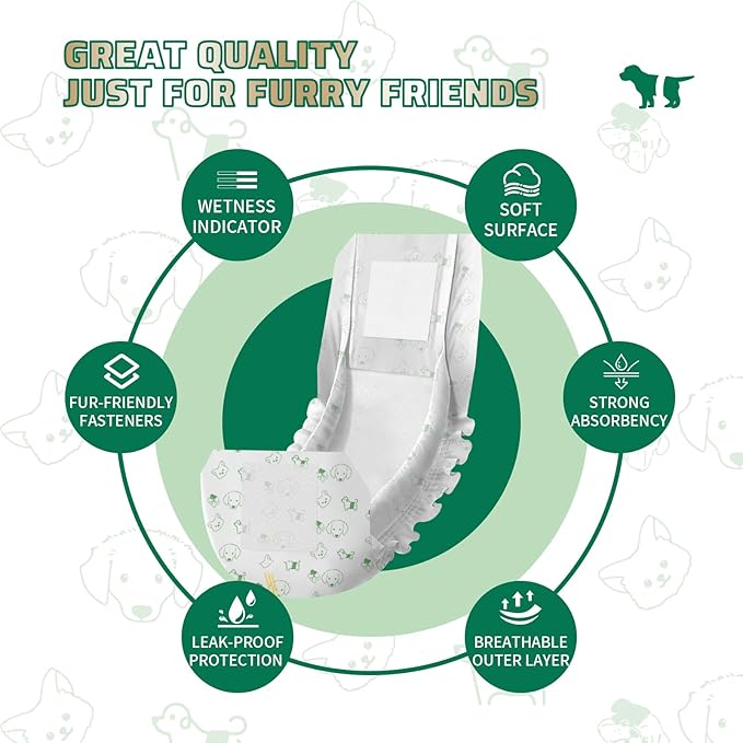 IMMCUTE Dog Diapers Male 50 Ct, XS Size, Super-Absorbent Male Dog Wraps Disposable Doggie Diapers with Wetness Indicator, Puppy Diapers Male for Marking, Excitable Urination