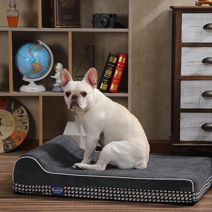 Laifug Orthopedic Memory Foam Dog Bed with Pillow and Durable Water Proof Liner & Removable Washable Cover & Smart Design Medium (34"x22"x7"), Slate Grey