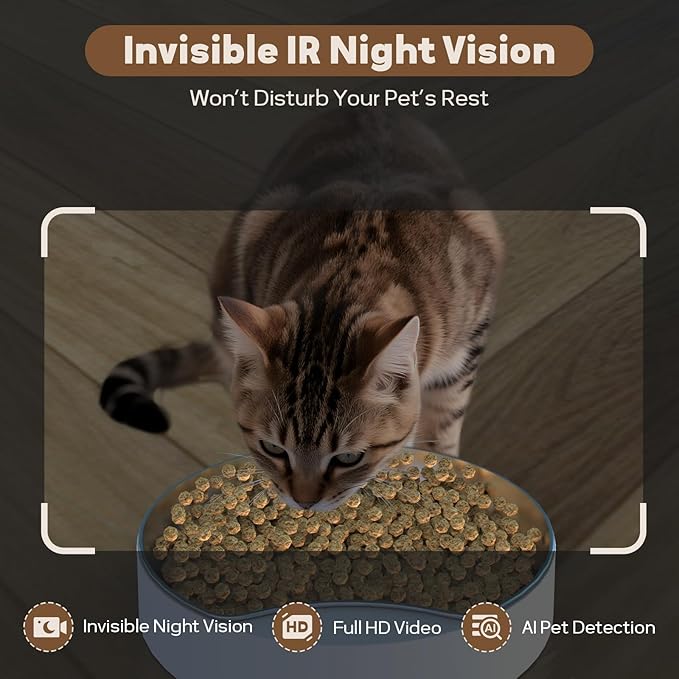 Dual Lens Pet Feeder with Camera, 1080P Video, AI Pet Detection, Night Vision, 2.4/5G WiFi, Interactive Features, App Control, 2-Way Audio, Auto Feeding & Freshness Preservation, 6L