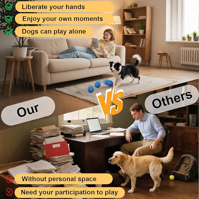 Smart Interactive Dog Ball - 3 Mode Auto-Bouncing Ball for Medium/Large Dogs, Chew Proof E-TPU, USB-C Fast Charge, IP54 Waterproof, Home-Alone Anxiety Relief Toy for Busy Pet Parents