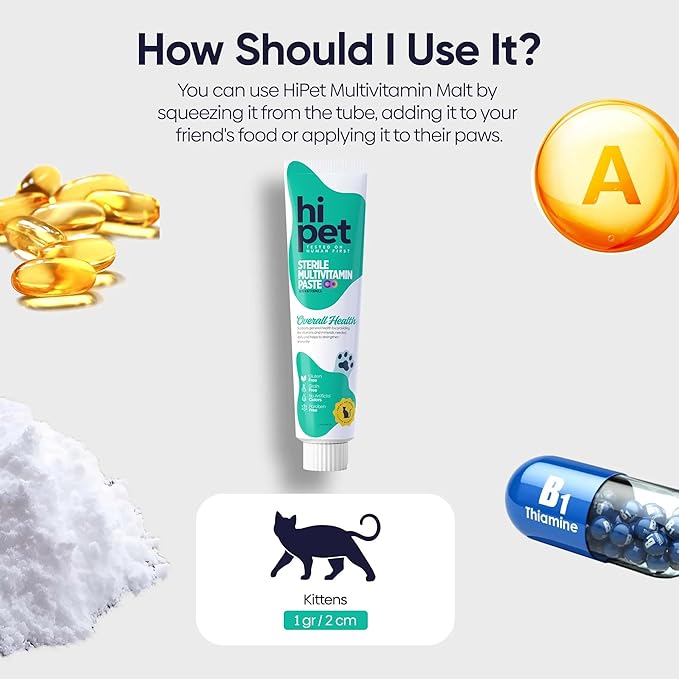 Hi Pet Multivitamin Cat Malt, Cat Treats Lickable, Supports Immune System, Metabolism, Dental Health, Weight Control, Iron for Cats, 2.65 Oz (Pack of 6)