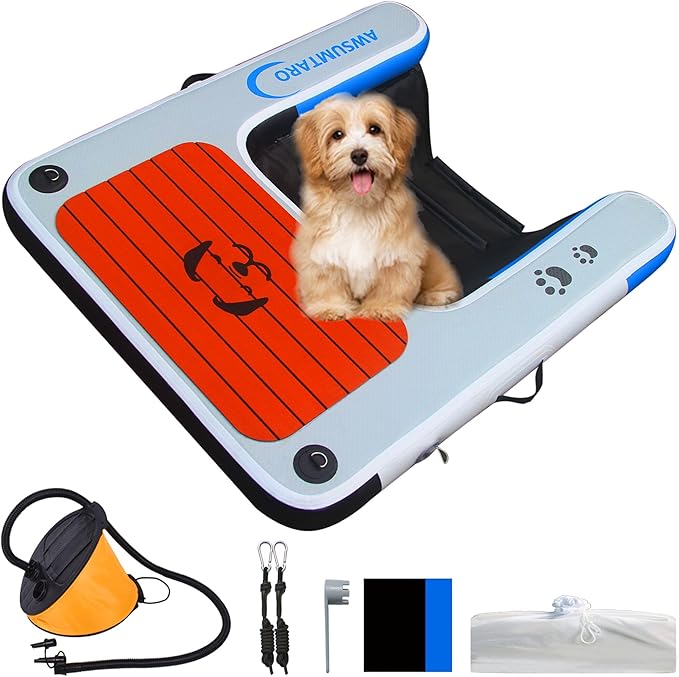 Inflatable Dock, Load-Bearing 200 pounds, Dog pet ramp, Suitable for Swimming Pools, Boat Docks, Lakes, Beach use Water Sports Platform.