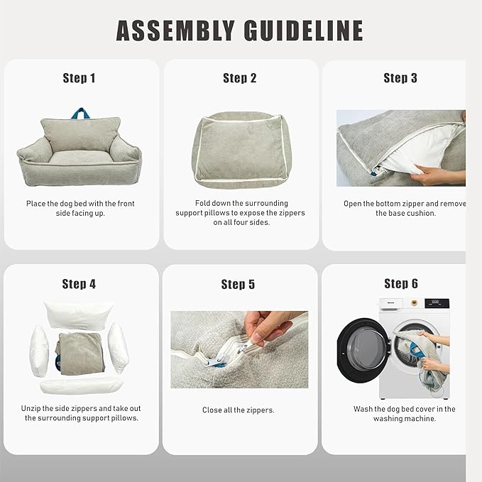 Orthopedic Dog Bed for Small Dogs - Washable Pet Bed with Removable Side Bolsters, Non-Slip Durable, Plush Cat Sofa for Comfort - Soft Supportive Small Dog Sofa (Light Grey)