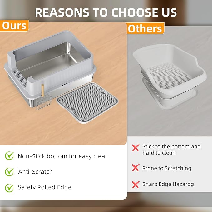 Stainless Steel Litter Box - 28" Extra Large XXXL Cat Litter Box with High Sides, Non-Sticky & Anti-Leakage for Big Cats/Multiple Cats, Includes Heavy Duty Metal Scoop, Grey