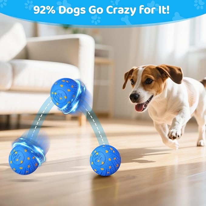Self-Moving Dog Ball Interactive Dog Toy with Automatic Rolling, Bouncing & Vibration to Keep Dogs Entertained Chew-Proof & Waterproof for Small/Medium Breeds, O18-Blue