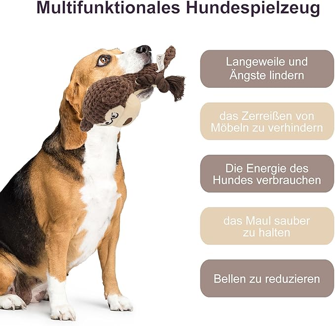 Dog Toys, Dog Squeaker Toys with Crinkle Paper, Stuffed Animal Dog Plush Chewing Toy, Cotton Rope Interactive Toys for Puppy, Small, Middle Dogs (Brown Monkey)