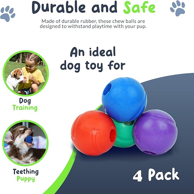 Balls for Aggressive Chewers - Small Dogs and Puppies - 2 Inch - 4 Pack - Indestructible Rubber Dog Chew Toys Bulk for Miniature Toy Breeds