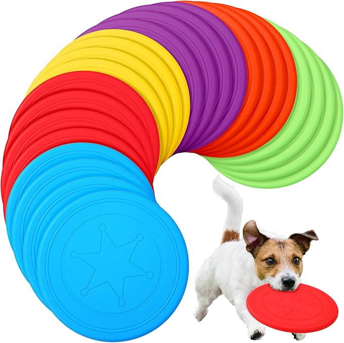 Soulchen 24 Pcs Dog Flying Disc TPR Puppy Flyer Toy Soft Dog Floating Saucer React Faster Interactive Training Toys for Small Medium Puppy Outdoor for Beach Garden Sport Pet Shop Supplies, 6 Colors
