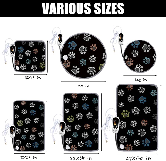 furrybaby Pet Heating Pad, Waterproof Dog Heating Pad Mat for Cat with Durable Anti-Bite Tube Indoor for Puppies Dogs Cats (1 Pack Black, 24 X 16in, Temp Adjustable)