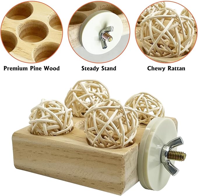 Hamiledyi Wooden Foraging Puzzle Toys for Small Birds - Interactive Parrot Toys Cage Enrichment for Conure, Parakeet, Lovebirds, Budgie, Slow Feeder Bird Activity Toys (Small)