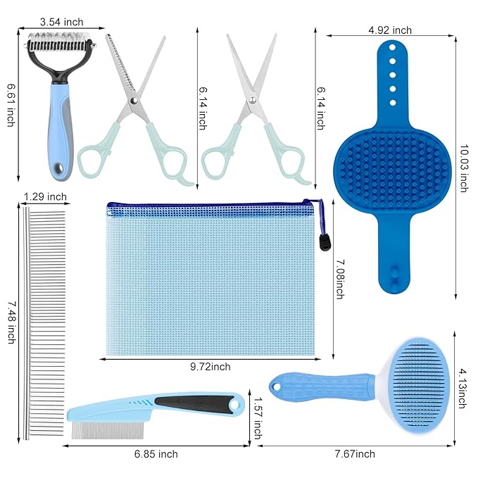 Pet Grooming Kit with Pet Shedding Slicker Brush, Bath Massage for Rabbit, Puppy, Kitten, All Hair Types, Includes Multiple Combinations of Combs and Brushes