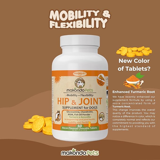 Hip and Joint Supplement for Dogs with Chondroitin, Collagen, Turmeric, Glucosamine and MSM - Dog Arthritis Supplement. Joint Supplement Large Breed and Small. (120 Tabs)
