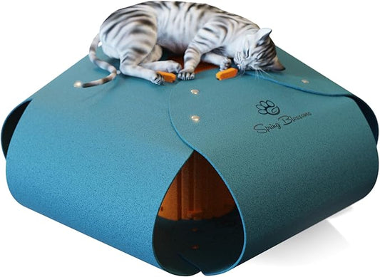 Spring Blossoms Cat Tunnel, Cat Cave for Indoor Cats Bed,Scratch Resistant Cat Toys for Medium Large Cats Hide and Seek Toy (Peacock Blue)