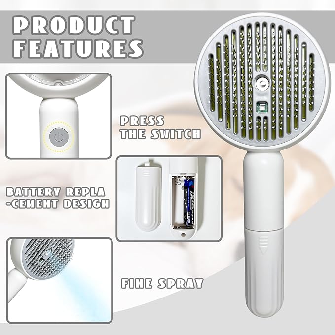 3-in-1 Steam Brush for Cats & Dogs – Hair Removal Comb with One-Click Release & Water Spray – Grooming Brush for Shedding, Long/Short Hair (white brushs)