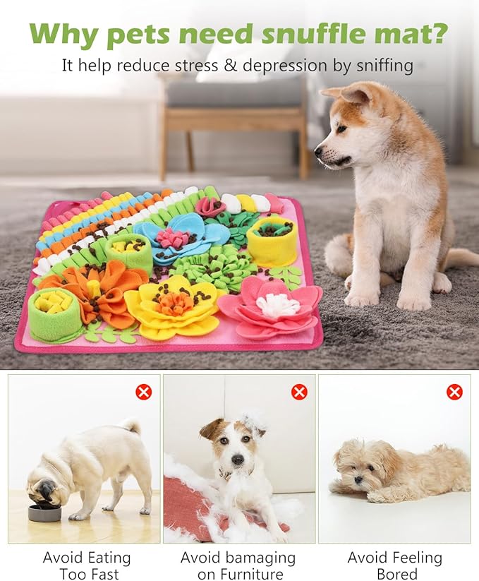 KeeKit Snuffle Mat for Dogs & Cats - Slow Feeding Mat for Small & Medium Breeds, Encourages Natural Foraging Skills, Durable Foraging Mat for Mental Stimulation, Pink