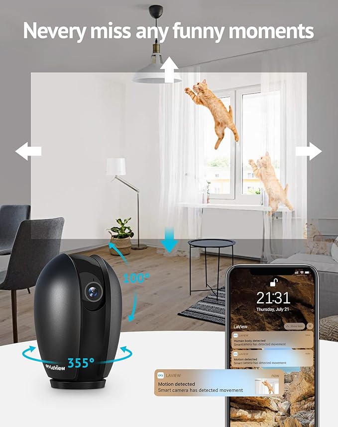 LaView Security Cameras 2k with Color Night Vision, 4MP Cameras for Home Security with Motion Detection, Two-Way Audio, Indoor WiFi Camera for Baby/Pet, Alexa, USA Cloud Service,Black