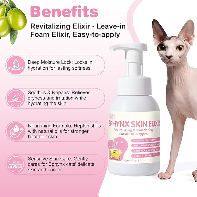 Sphynx Cat Skin Care Duo | Hypoallergenic Shampoo & Conditioner for Hairless Cats | Relieves Dry, Itchy Skin, Moisturizing | Veterinarian Approved, 2 Bottles