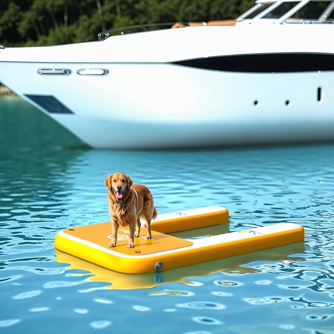 Inflatable Dog Boat Ramp, 35" L x 24" W x 4" H Perfect for Small-Sized Pets Up to 220 lbs, Boat Water Ladder with Claw-Friendly High Stability Non-Slip EVA Float for Pool, Lake, Dock & Seat