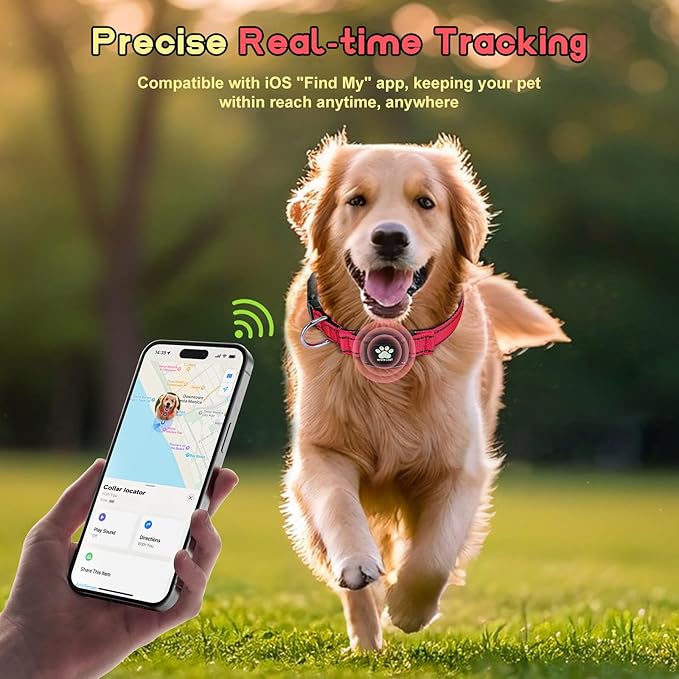 GPS Dog Collar Tracker 2-in-1,Reflective Waterproof Adjustable Pet Collar,iOS-Only,Ideal for Dog Tracking pet Tracker,for Small to Large Dogs,Real-Time Tracking,No Monthly Fees(Red,Small)