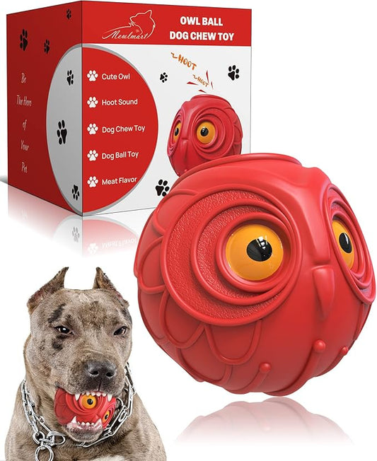 Giggle Ball for Dogs Interactive Dog Toys for Pet Ball Medium Large Dogs Gift for Dog Natural Rubber Cute Owl Hoot (Red Owl)