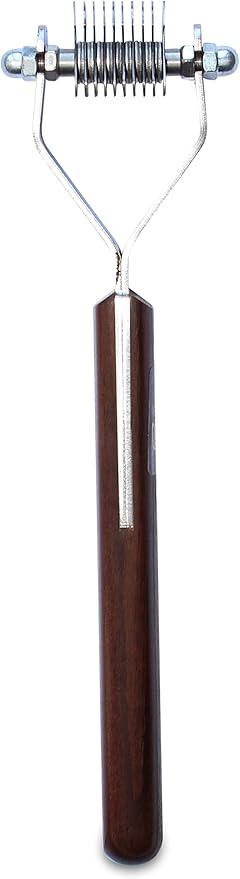 Mars Coat King Mini Dematting Undercoat Grooming Rake Stripper Tool and Detailing Body Work for Dogs and Cats, Stainless Steel with Wooden Handle, Made in Germany, 10-Blade Fine