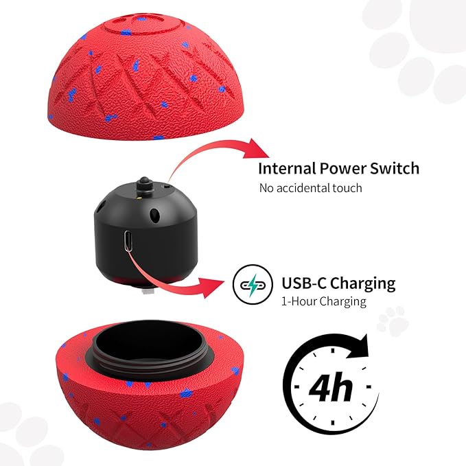 SCHITEC Interactive Dog Toys Ball Smart Automatic Bouncing Moving Rolling Vibrating Ball Motorized Pet Chase Toys for High Energy Medium Large Dogs (Red)